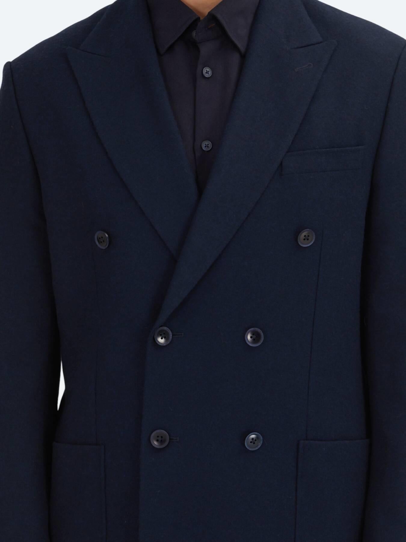 Lacivert Düz Modern Fit Yün Karışımlı Ceket