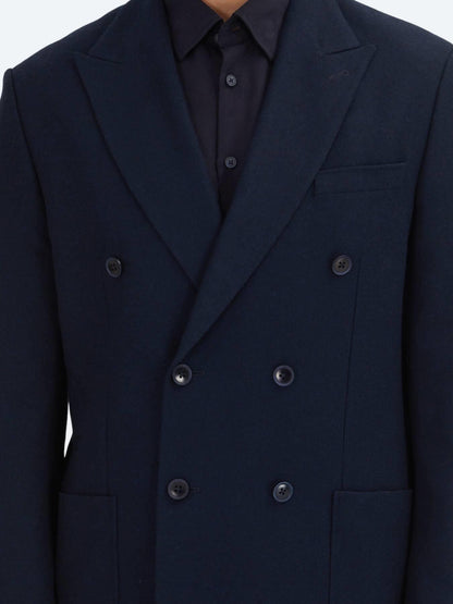 Lacivert Düz Modern Fit Yün Karışımlı Ceket