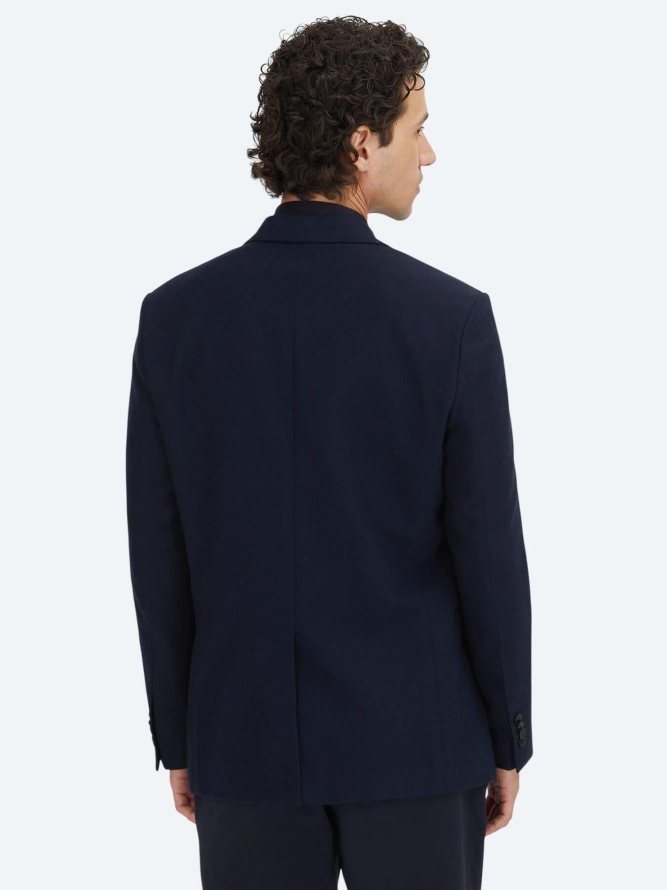 Lacivert Düz Modern Fit Yün Karışımlı Ceket
