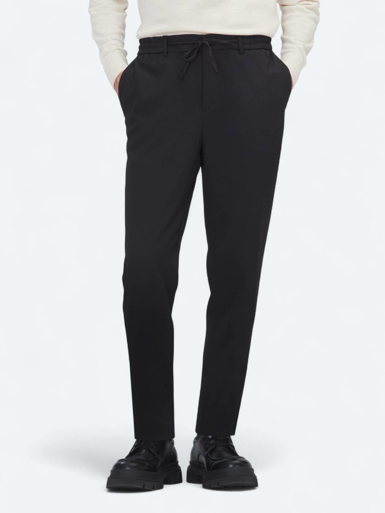 Siyah Düz Dokuma Jogging Fit Casual Pantolon