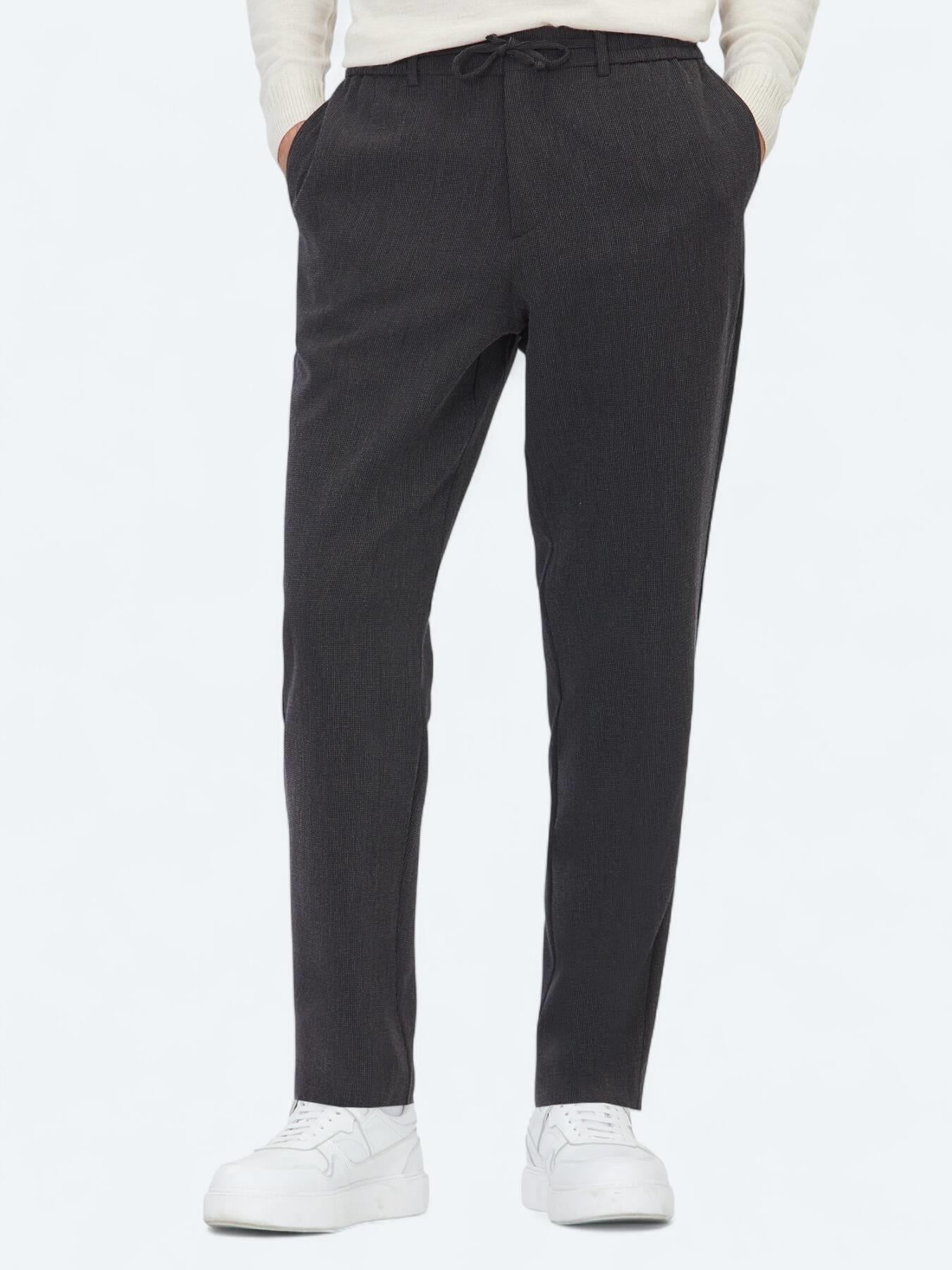Siyah Çizgili Dokuma Jogging Fit Casual Pantolon