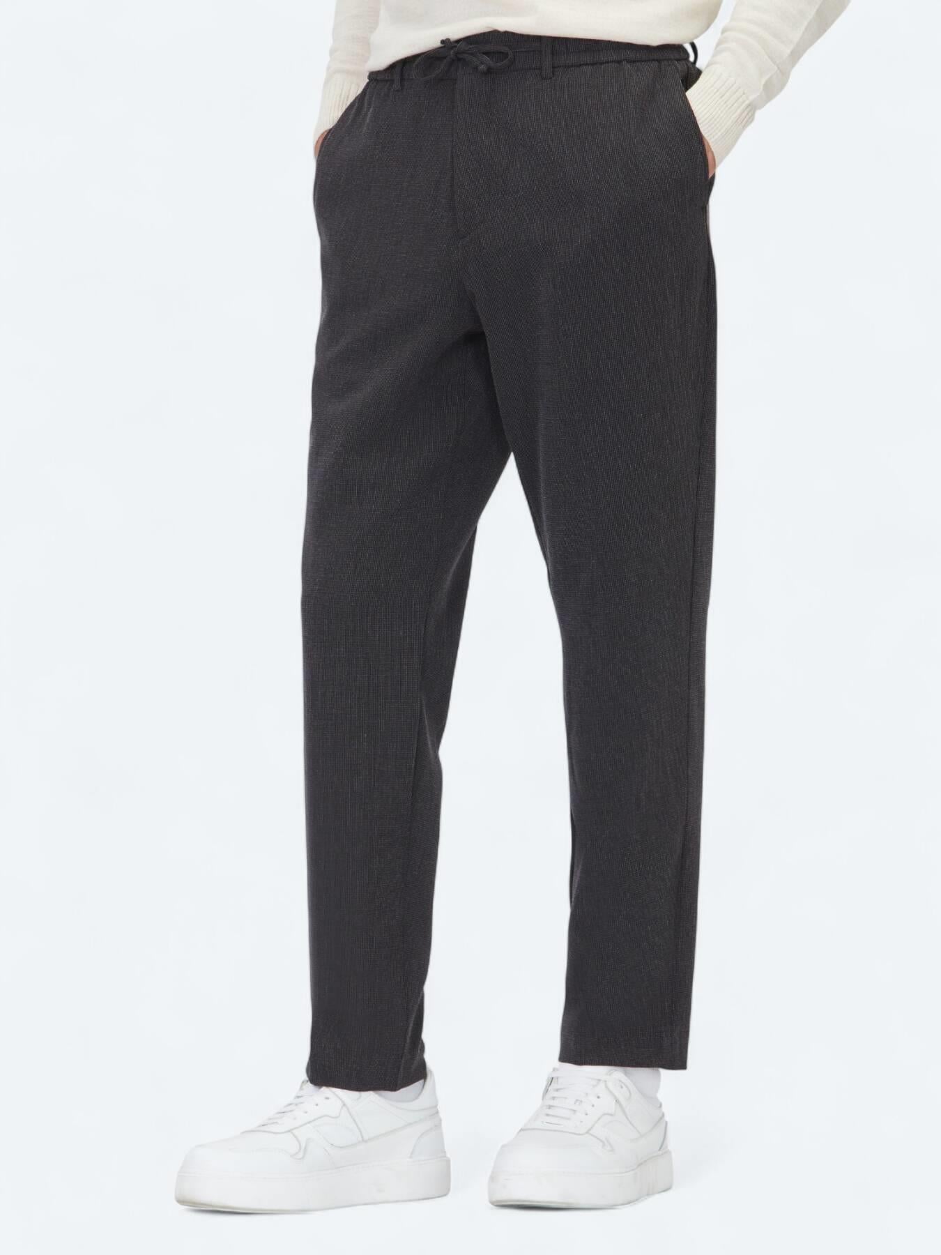 Siyah Çizgili Dokuma Jogging Fit Casual Pantolon