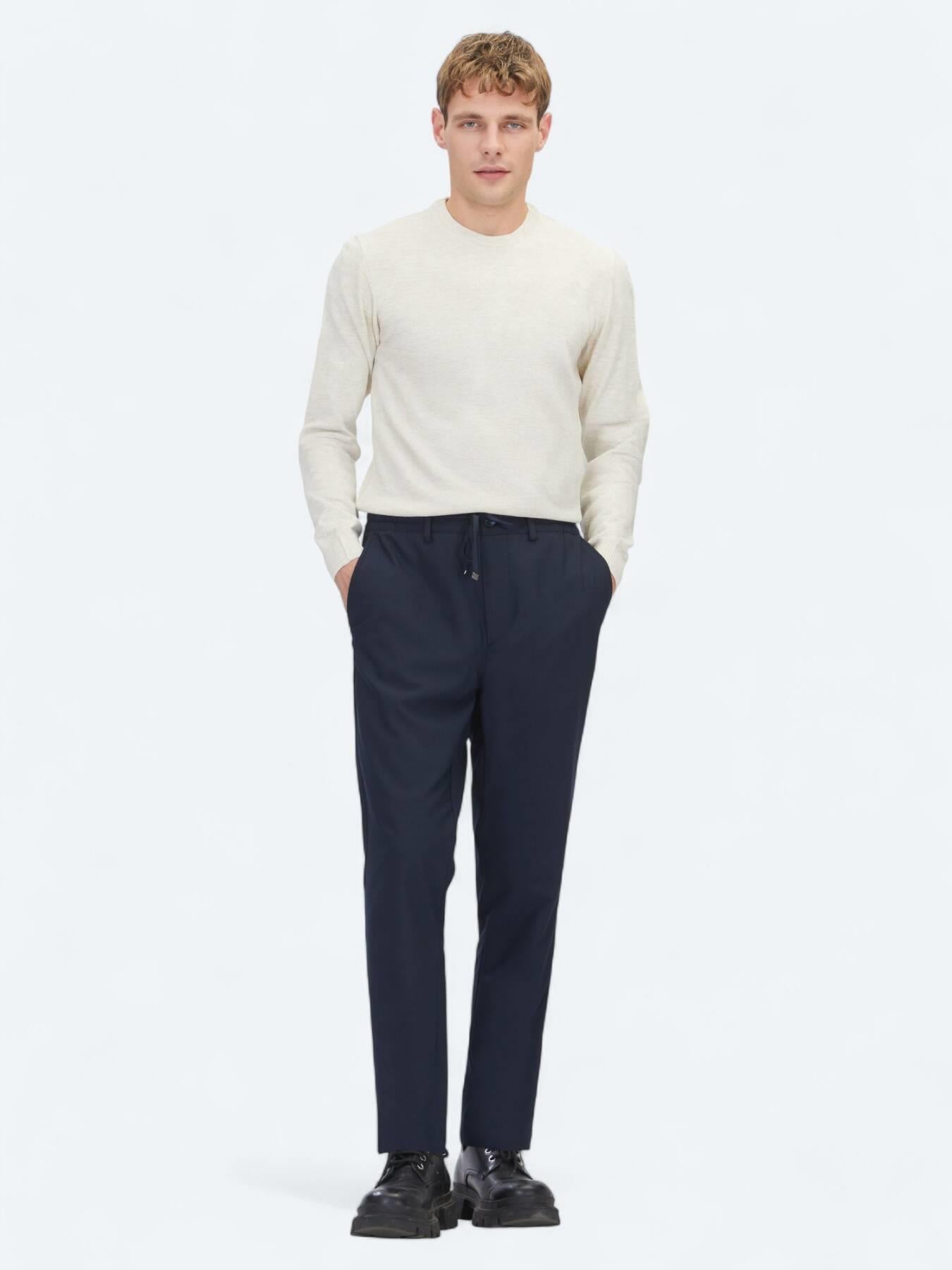Lacivert Düz Dokuma Jogging Fit Casual Pantolon