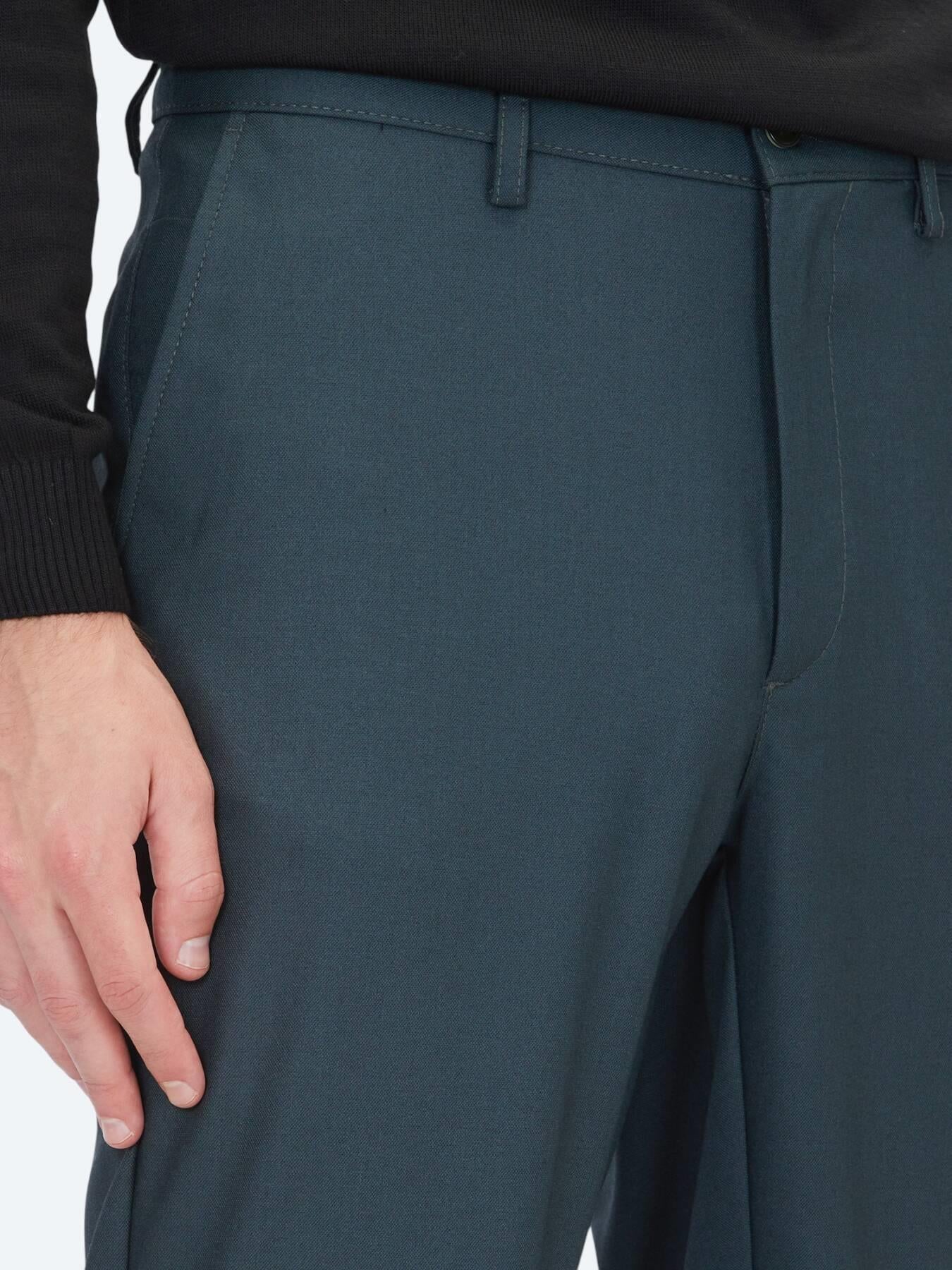 Haki Düz Dokuma Regular Fit Casual Pantolon