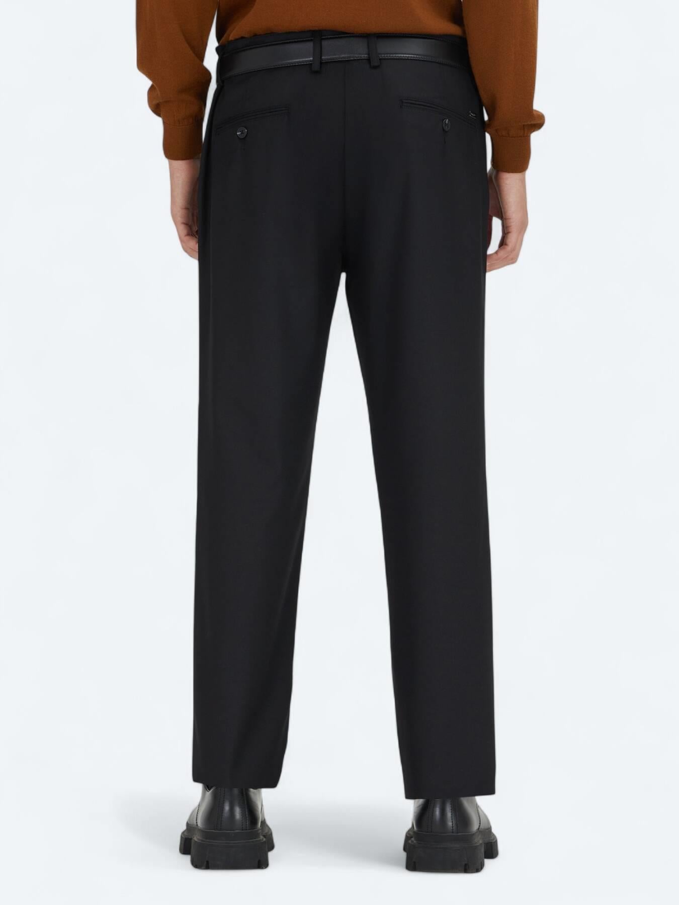 Siyah Düz Dokuma Regular Fit Casual Pantolon