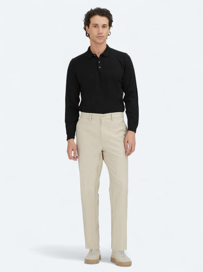 Bej Düz Dokuma Regular Fit Casual Pantolon