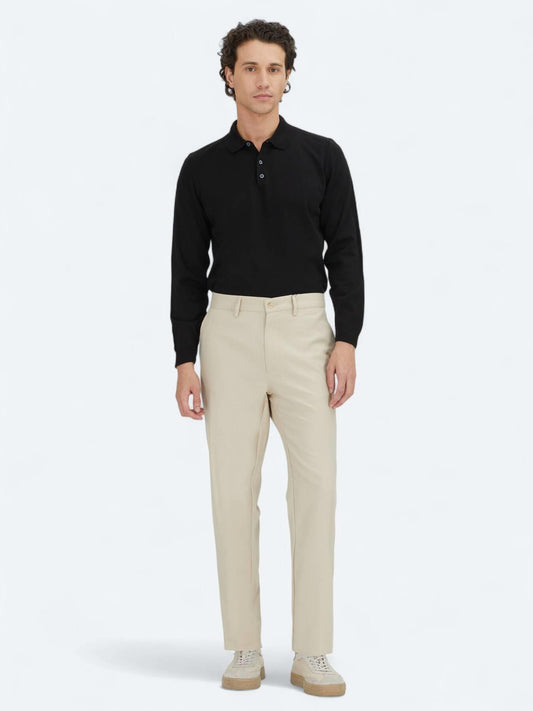 Bej Düz Dokuma Regular Fit Casual Pantolon