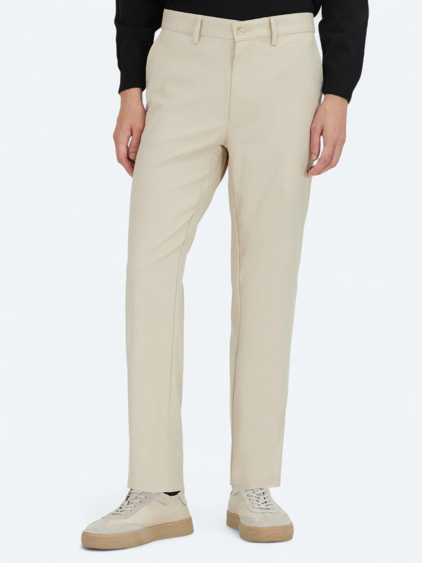 Bej Düz Dokuma Regular Fit Casual Pantolon