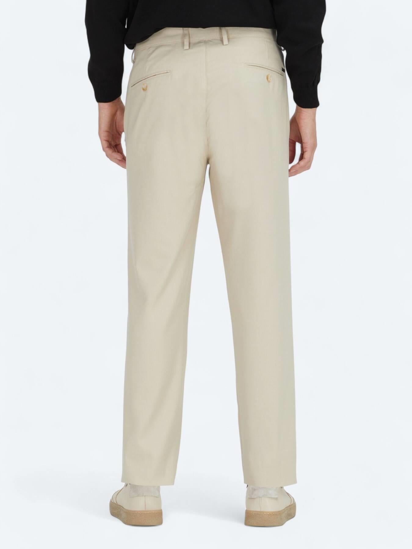 Bej Düz Dokuma Regular Fit Casual Pantolon