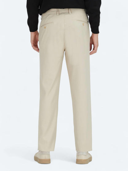 Bej Düz Dokuma Regular Fit Casual Pantolon