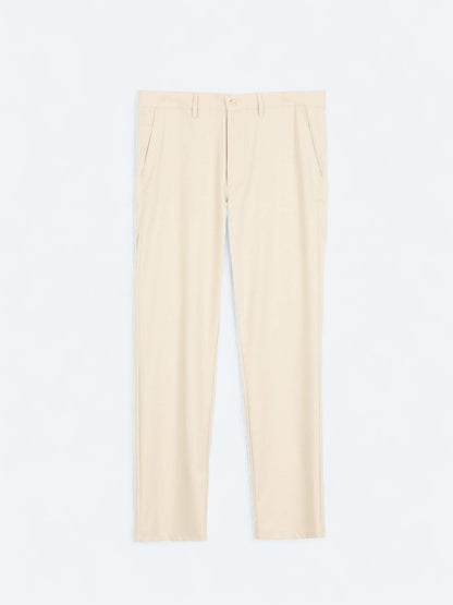 Bej Düz Dokuma Regular Fit Casual Pantolon