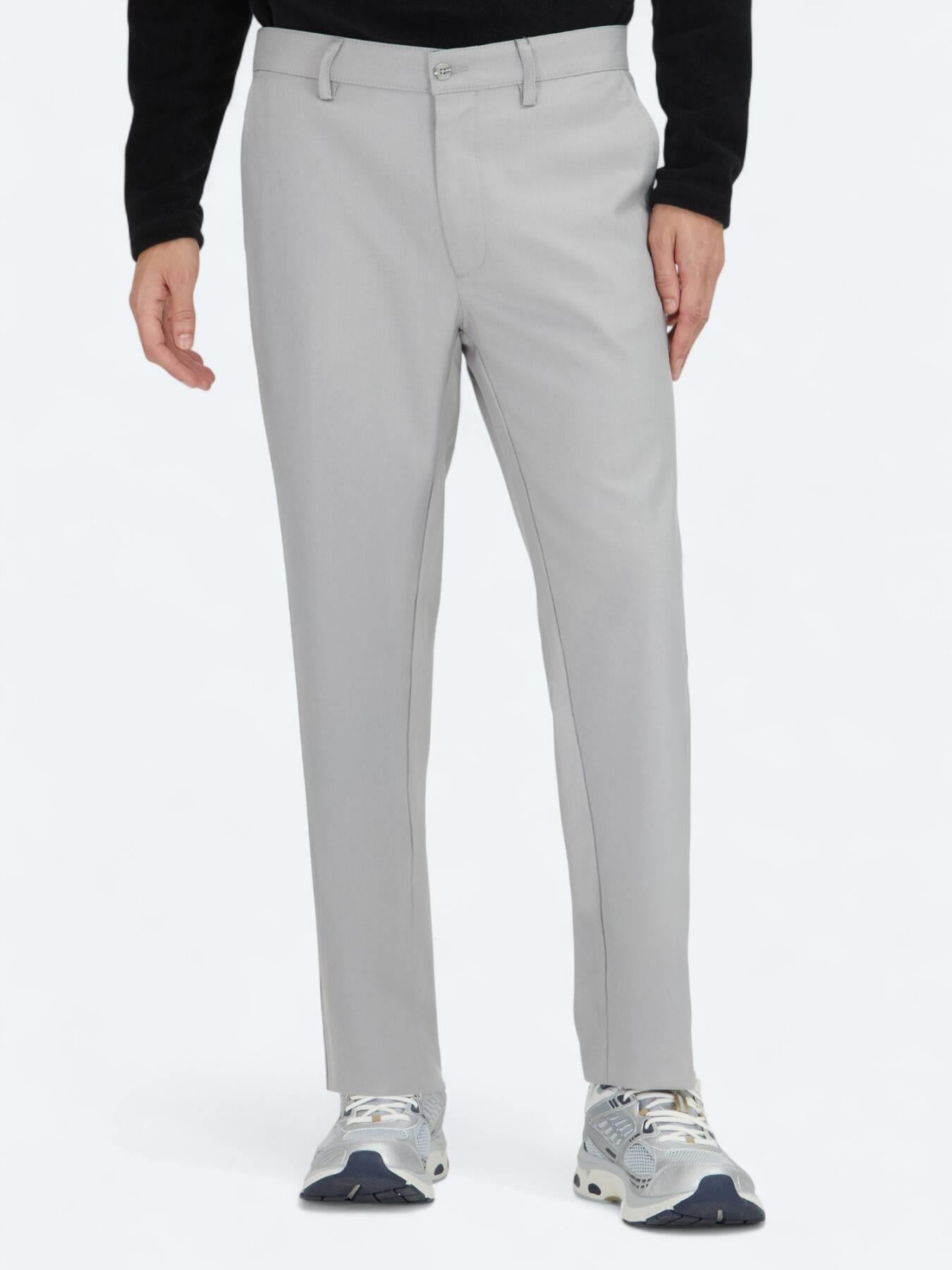 Gri Düz Dokuma Regular Fit Casual Pantolon