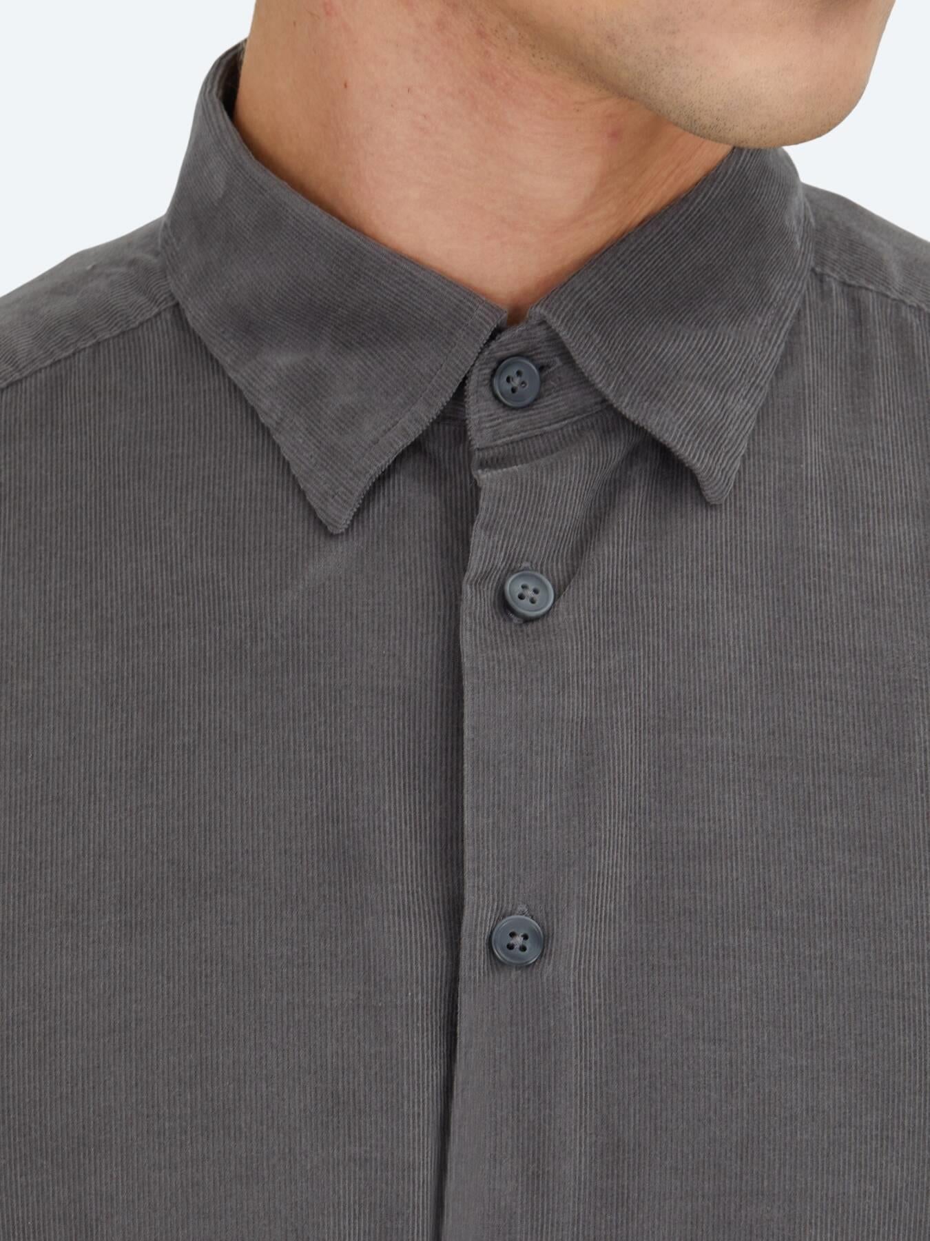 Gri Çizgili Regular Fit Uzun Dokuma Kadife Casual %100 Pamuk Gömlek