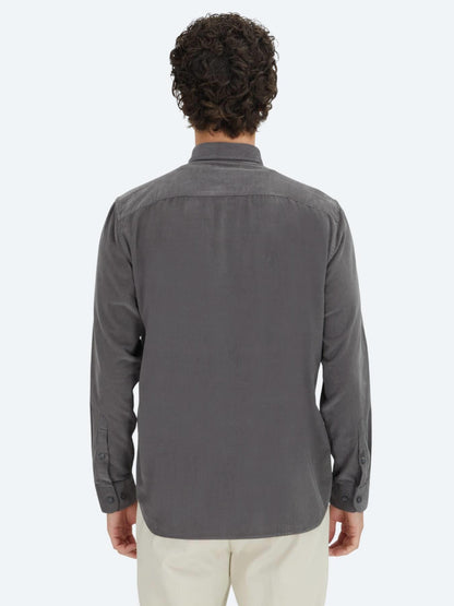 Gri Çizgili Regular Fit Uzun Dokuma Kadife Casual %100 Pamuk Gömlek