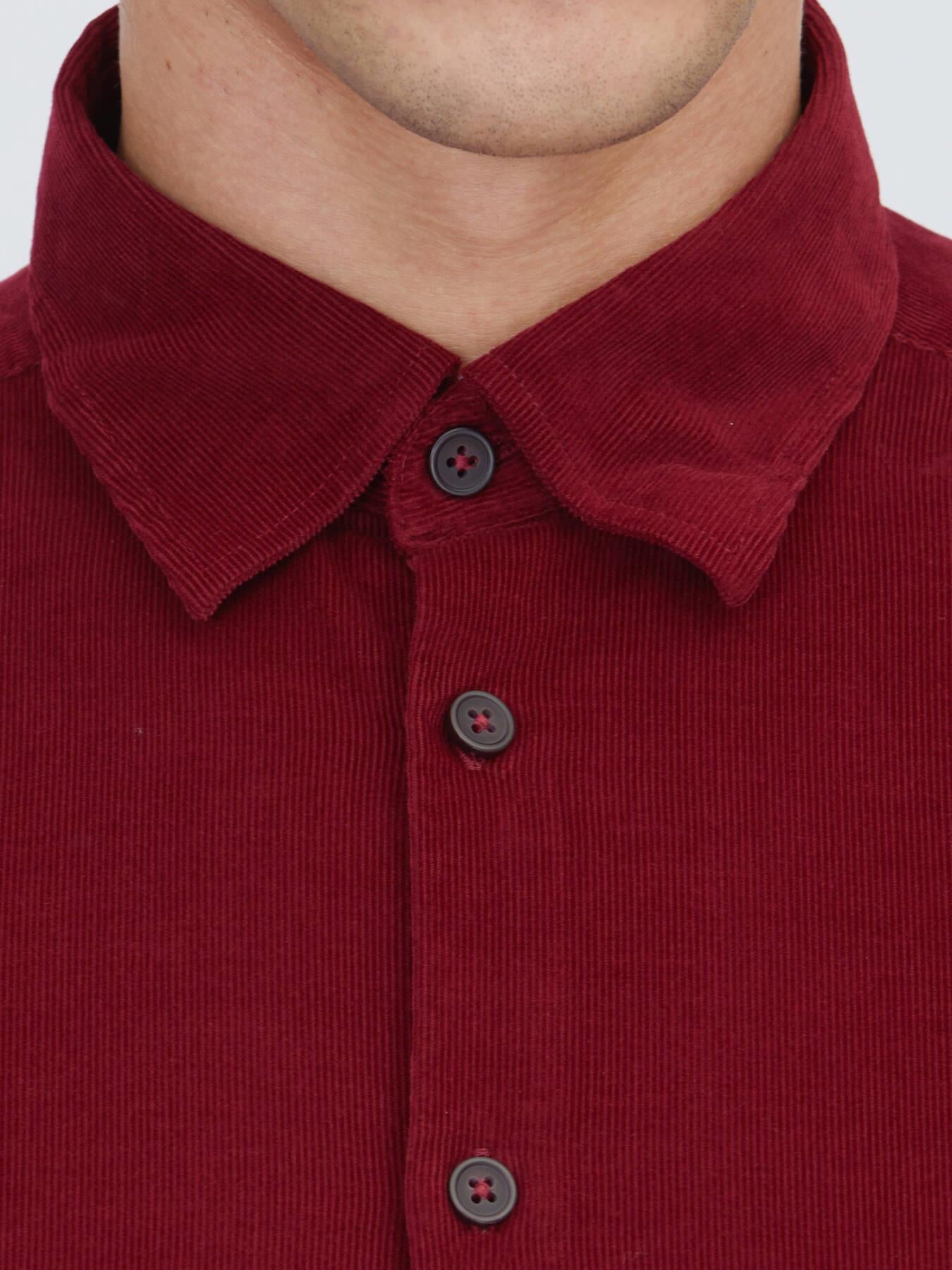 Kırmızı Çizgili Regular Fit Uzun Dokuma Kadife Casual %100 Pamuk Gömlek