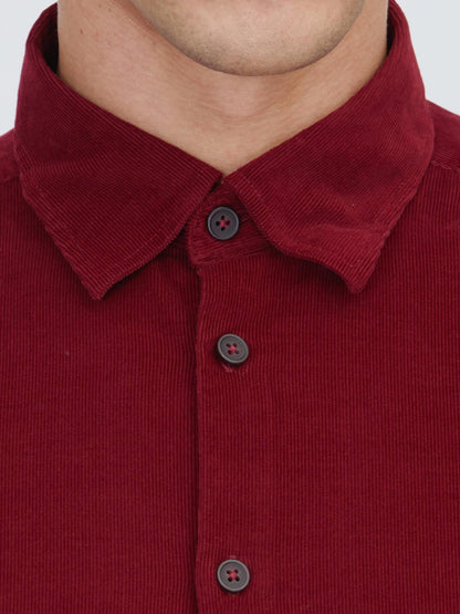 Kırmızı Çizgili Regular Fit Uzun Dokuma Kadife Casual %100 Pamuk Gömlek