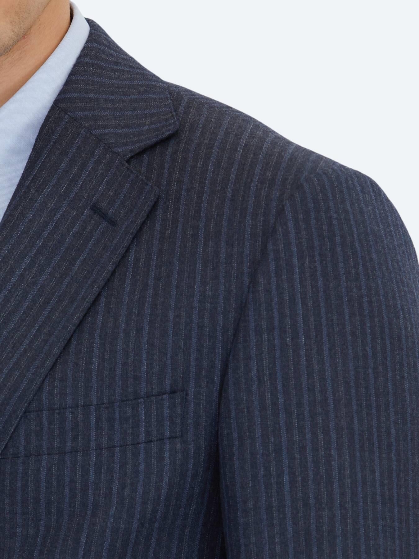 Lacivert Çizgili Modern Fit Yün Karışımlı Takım Elbise