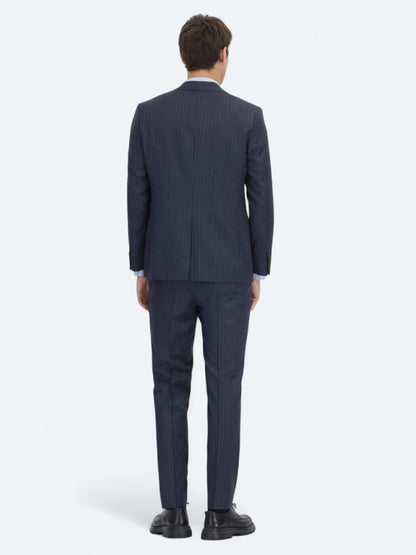 Lacivert Çizgili Modern Fit Yün Karışımlı Takım Elbise
