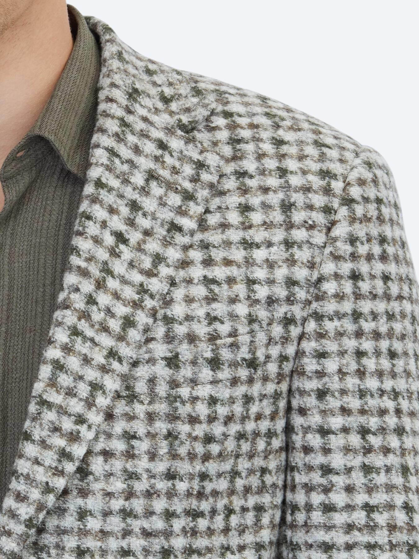 Haki Desenli Modern Fit Yün Karışımlı Örme Ceket