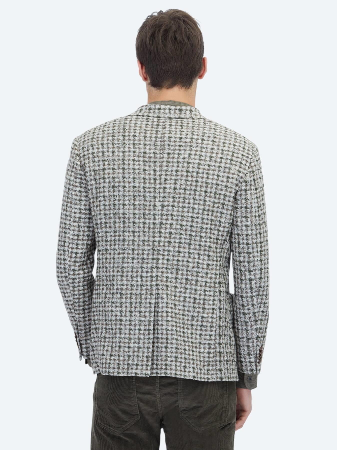 Haki Desenli Modern Fit Yün Karışımlı Örme Ceket
