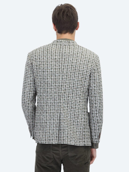 Haki Desenli Modern Fit Yün Karışımlı Örme Ceket