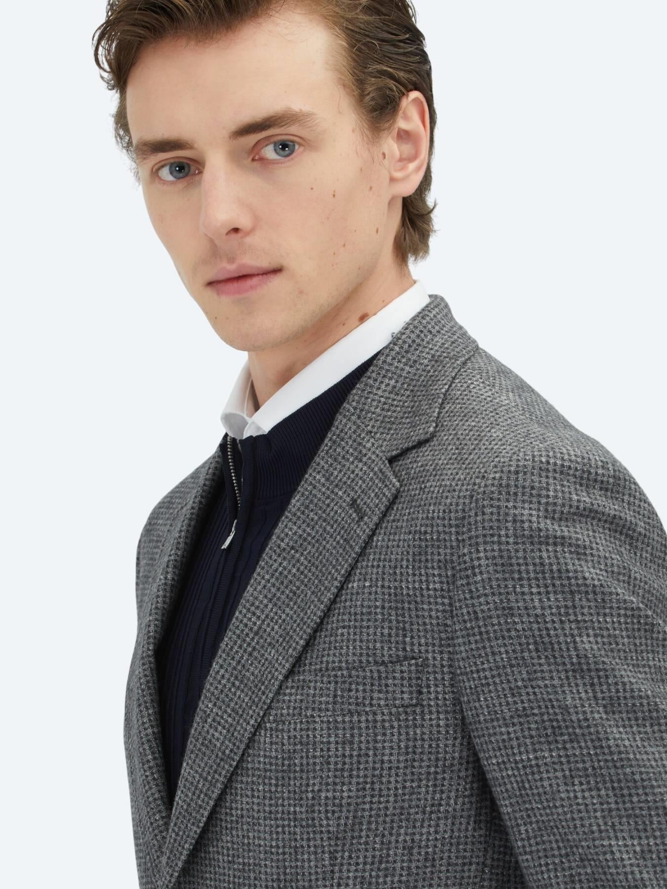 Gri Modern Fit Yün Karışımlı Ceket