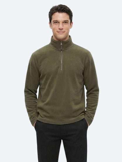 Haki Dik Yaka Düz Polar Sweatshırt
