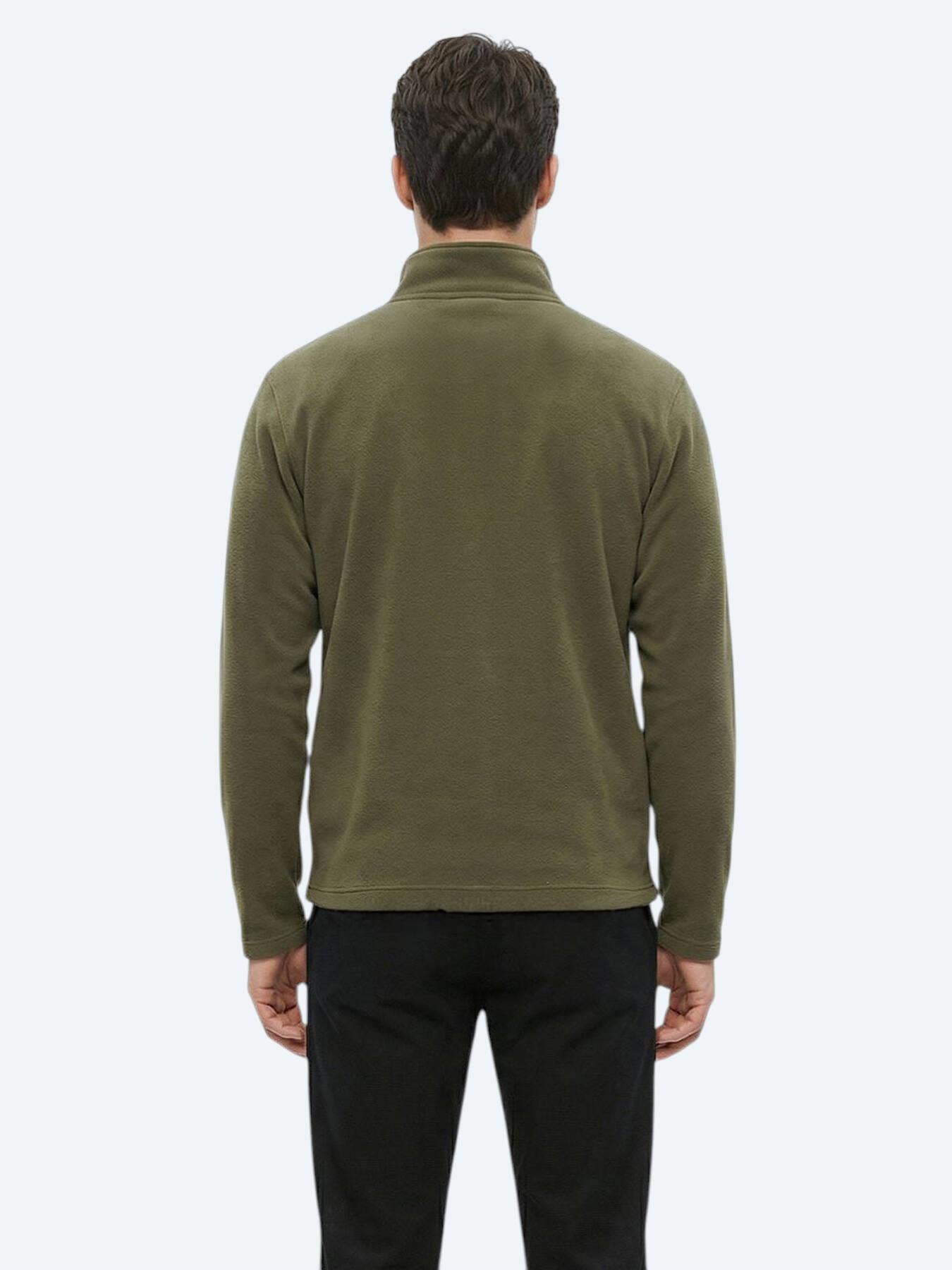 Haki Dik Yaka Düz Polar Sweatshırt