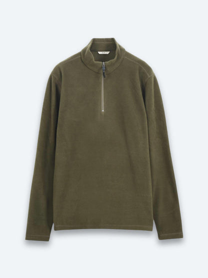 Haki Dik Yaka Düz Polar Sweatshırt