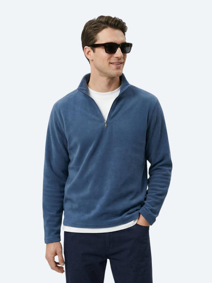 Indigo Dik Yaka Düz Polar Sweatshırt