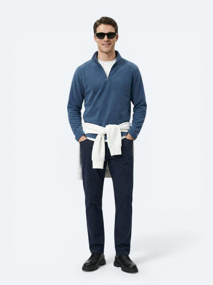Indigo Dik Yaka Düz Polar Sweatshırt