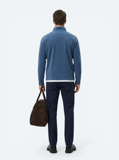 Indigo Dik Yaka Düz Polar Sweatshırt