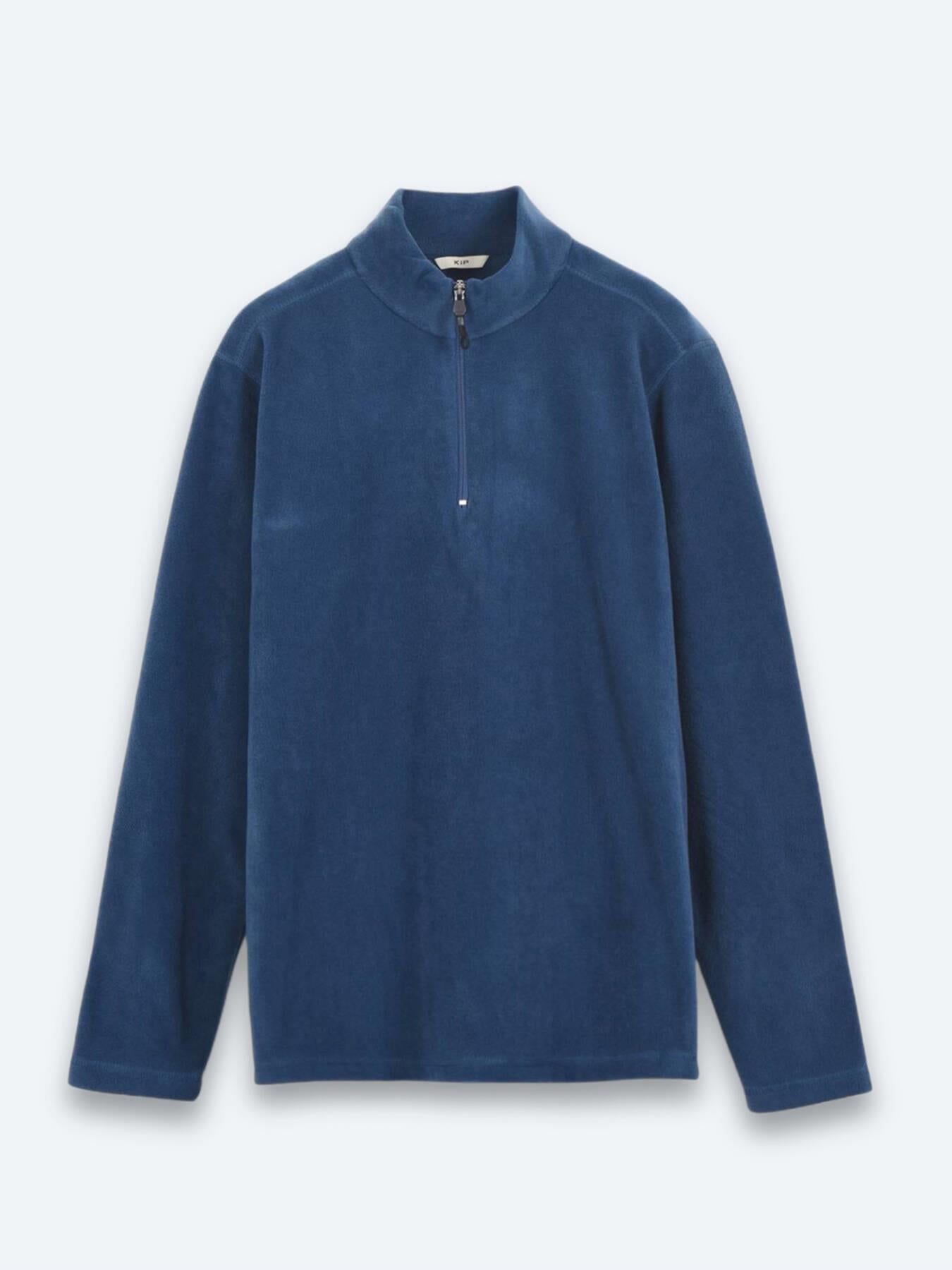 Indigo Dik Yaka Düz Polar Sweatshırt