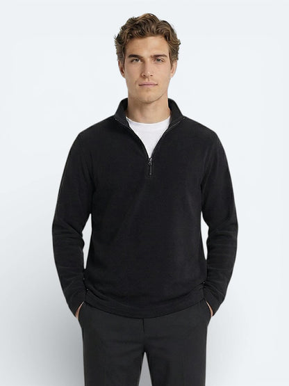 Siyah Dik Yaka Düz Polar Sweatshırt