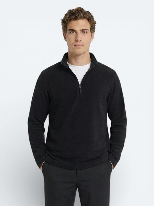 Siyah Dik Yaka Düz Polar Sweatshırt