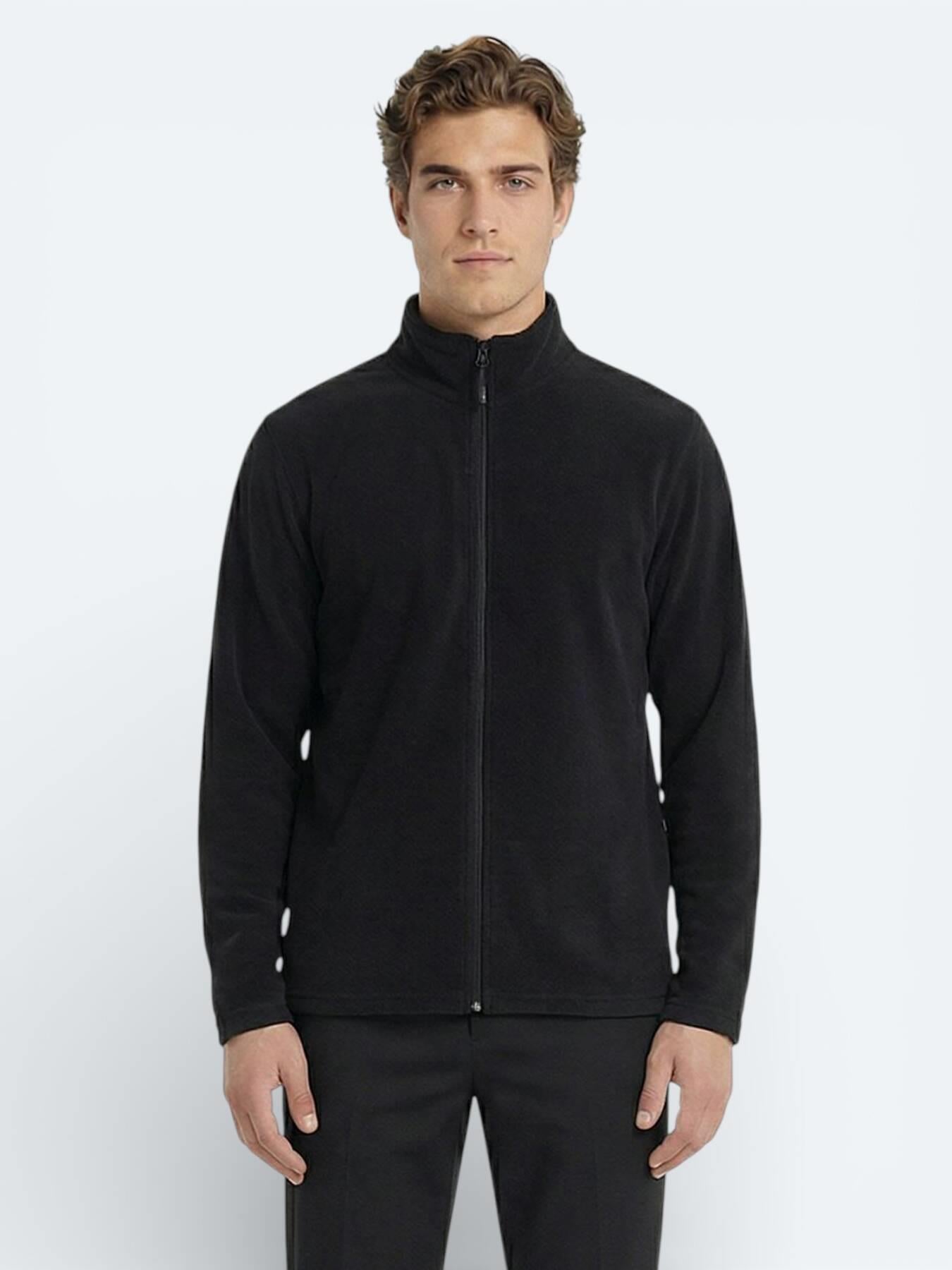 Siyah Dik Yaka Düz Polar Sweatshırt
