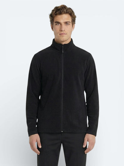 Siyah Dik Yaka Düz Polar Sweatshırt