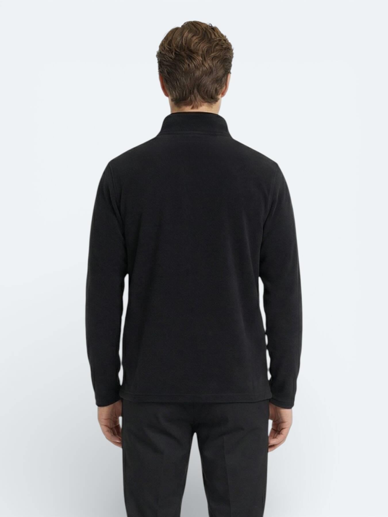 Siyah Dik Yaka Düz Polar Sweatshırt