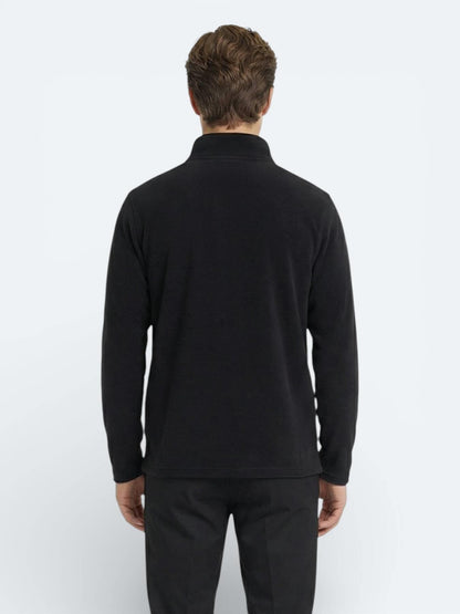 Siyah Dik Yaka Düz Polar Sweatshırt