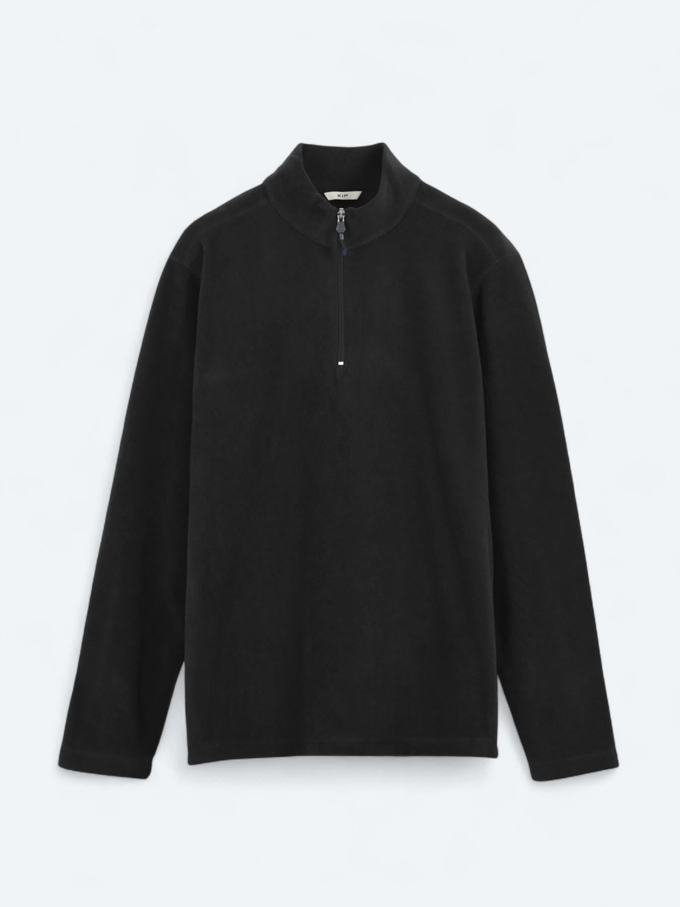 Siyah Dik Yaka Düz Polar Sweatshırt
