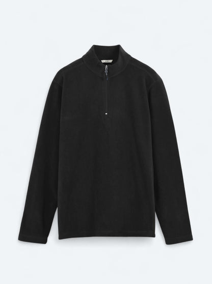 Siyah Dik Yaka Düz Polar Sweatshırt