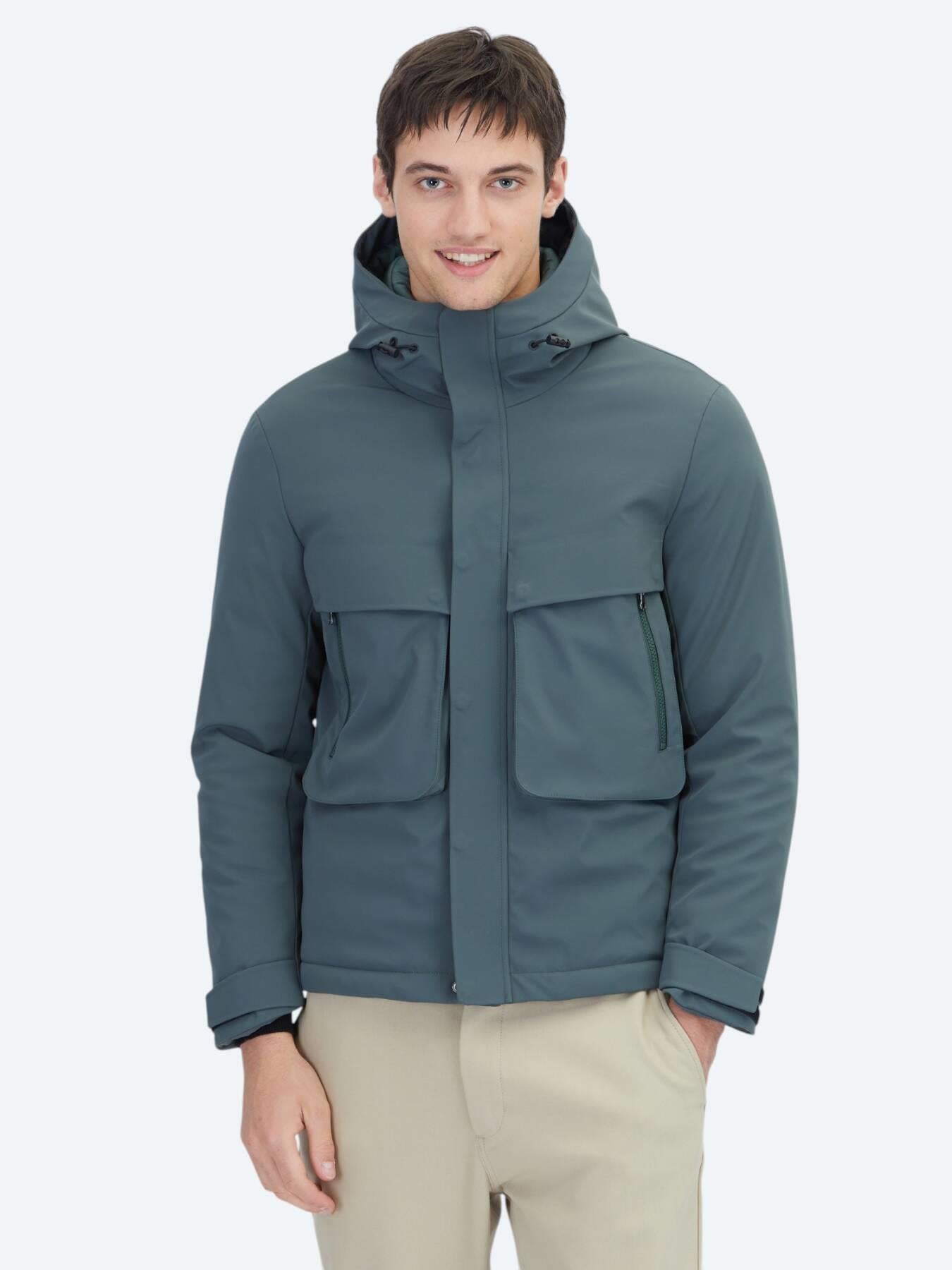 Haki Regular Fit Kapüşonlu Casual Dokuma Mont