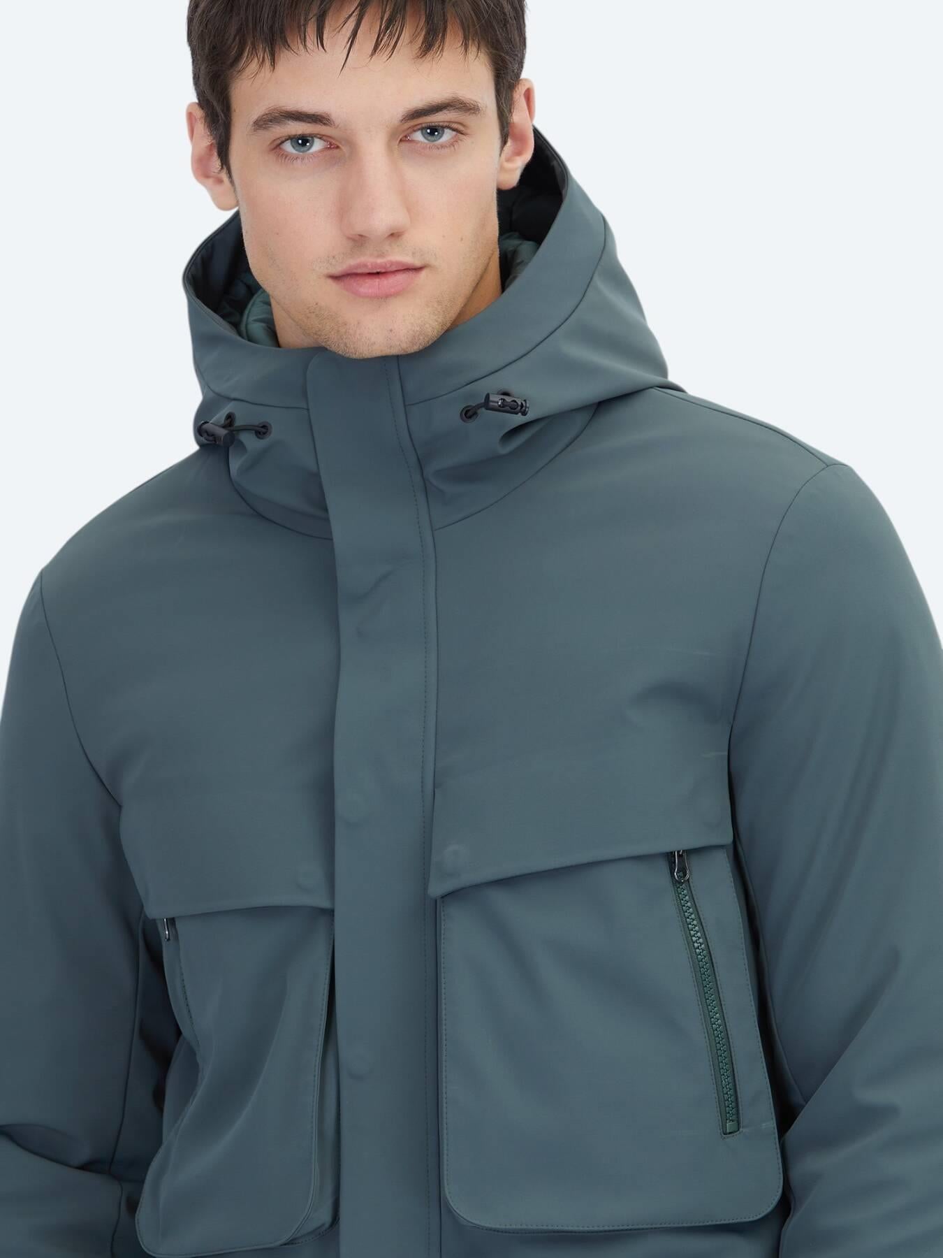 Haki Regular Fit Kapüşonlu Casual Dokuma Mont