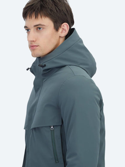 Haki Regular Fit Kapüşonlu Casual Dokuma Mont