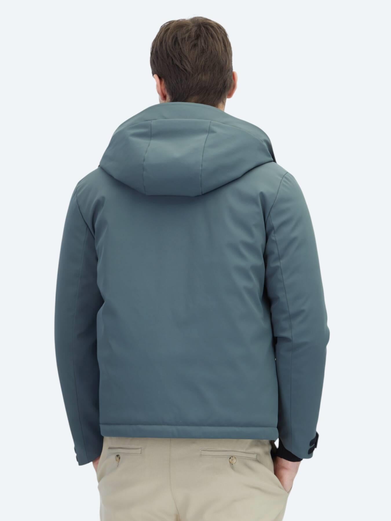 Haki Regular Fit Kapüşonlu Casual Dokuma Mont
