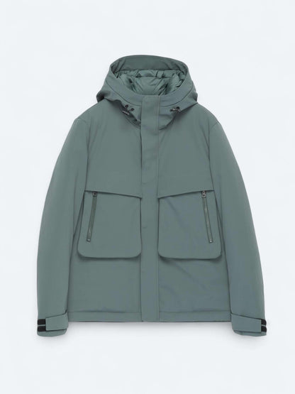 Haki Regular Fit Kapüşonlu Casual Dokuma Mont