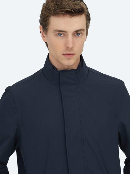 Lacivert Oversize Fit Kruvaze Yaka Casual Dokuma Pardösü