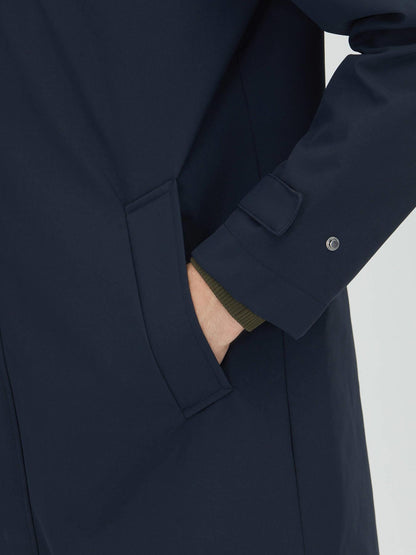 Lacivert Oversize Fit Kruvaze Yaka Casual Dokuma Pardösü