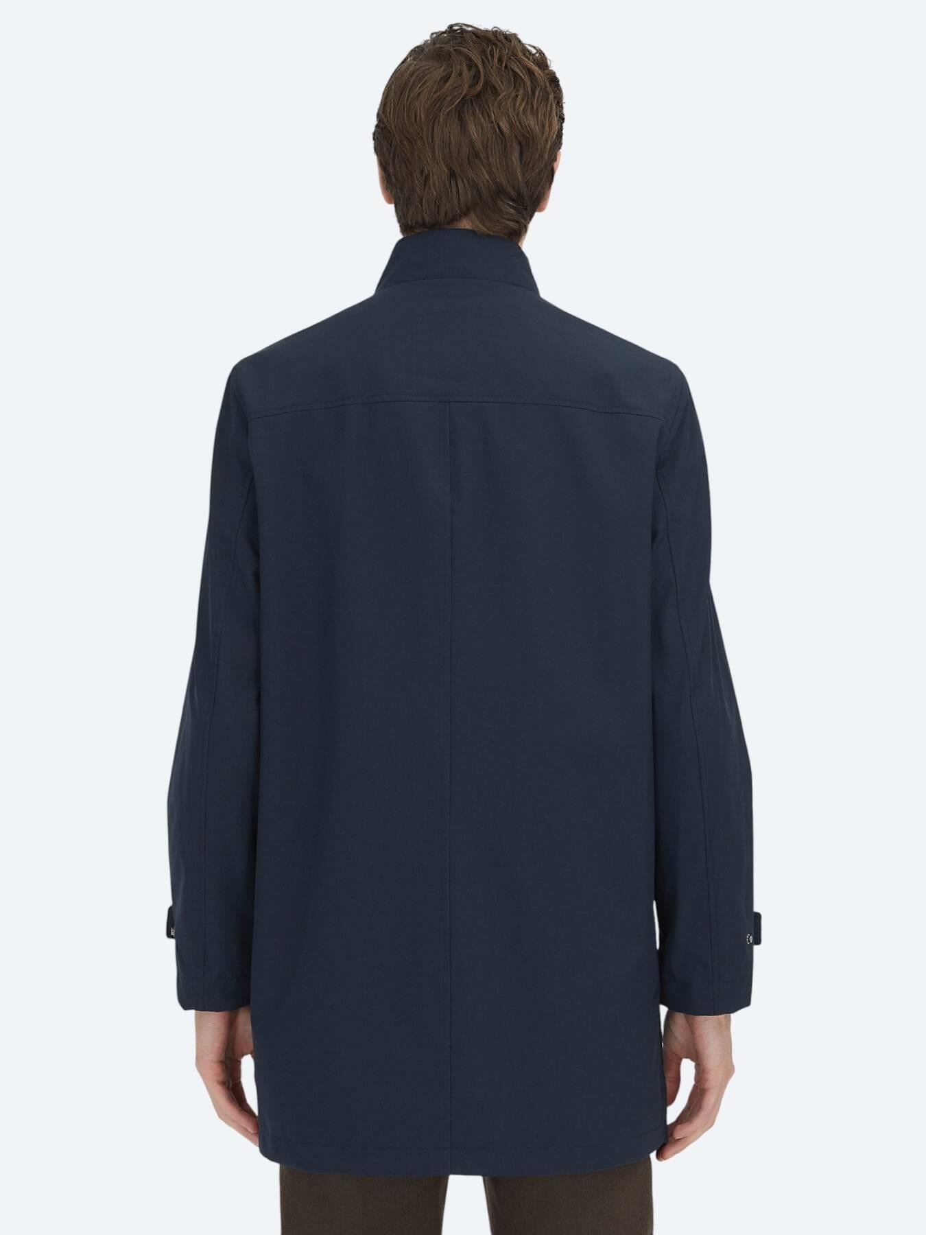 Lacivert Oversize Fit Kruvaze Yaka Casual Dokuma Pardösü