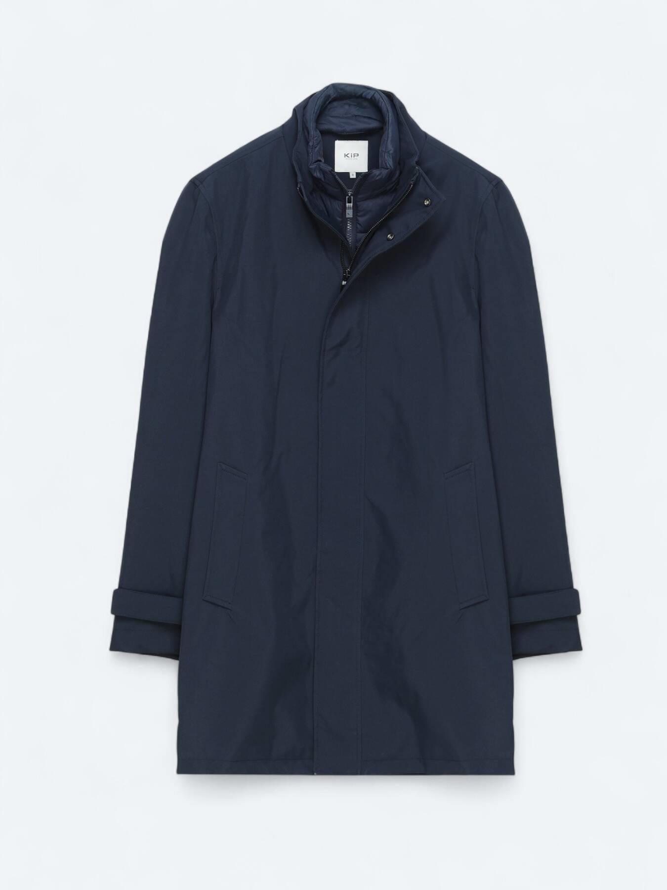 Lacivert Oversize Fit Kruvaze Yaka Casual Dokuma Pardösü